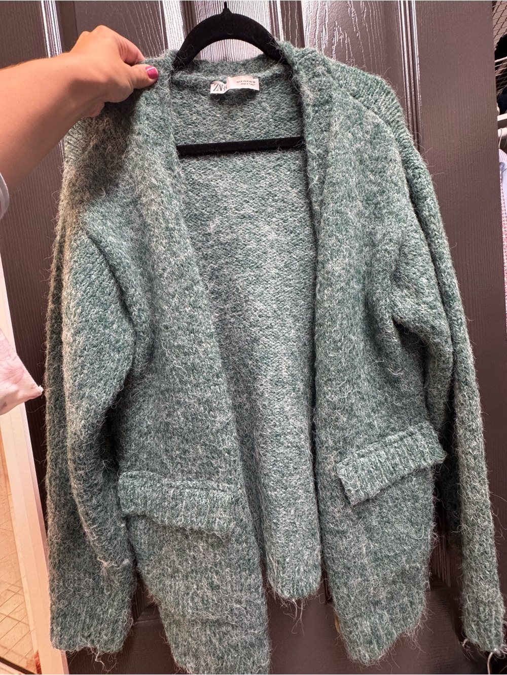 Zara Heathered Sage Open-Front Cardigan